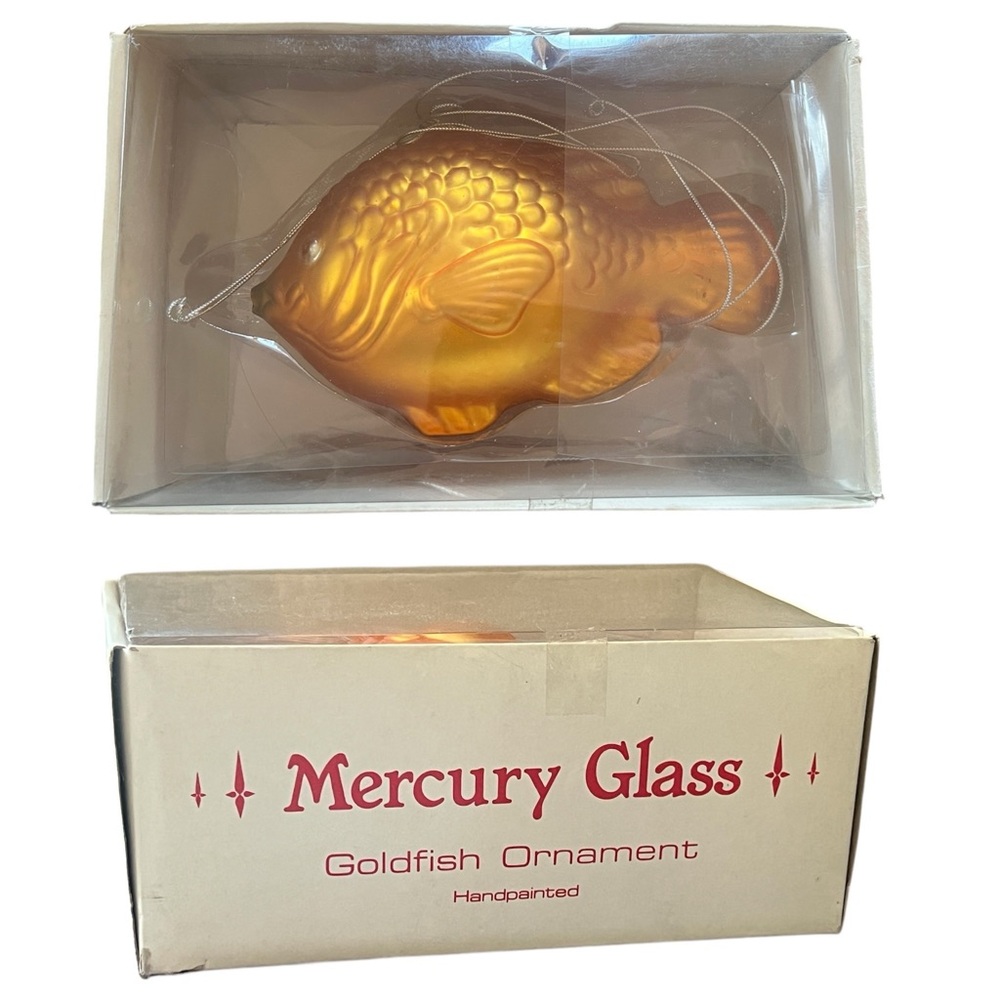 SEALED Vintage Dept 56 Gold Fish Mercury Glass Large Hand Blown Ornament 7710-0
